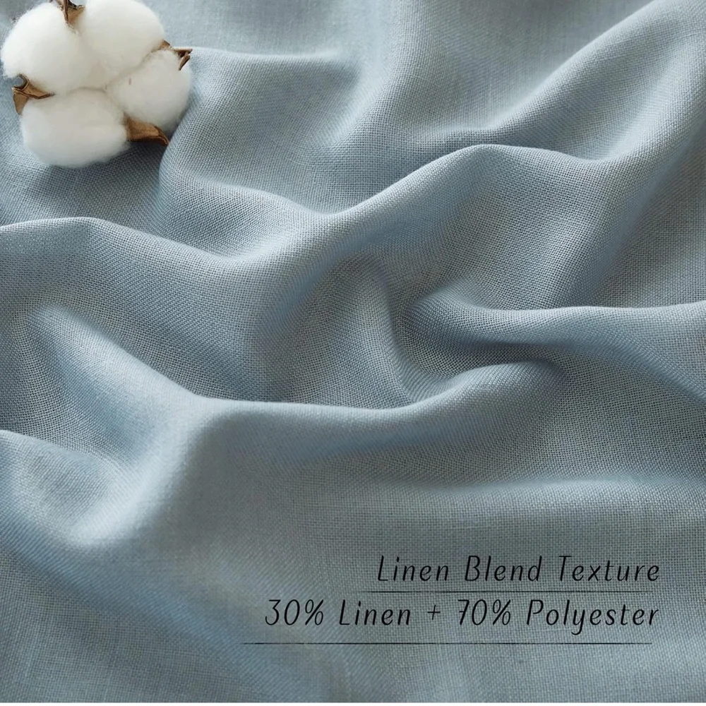 Blue Thick Linen Stone Blue Curtains for Living Room, Back Tab W55 x L84 2 P
